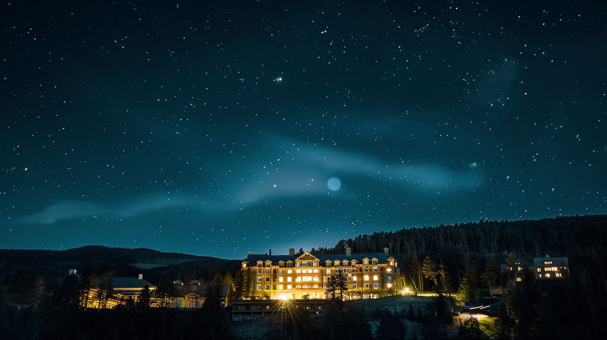 Traumdeutung Hotel: Eine friedliche Szene eines luxuriösen Hotels bei Sonnenuntergang, perfekt für Entspannung und Erholung